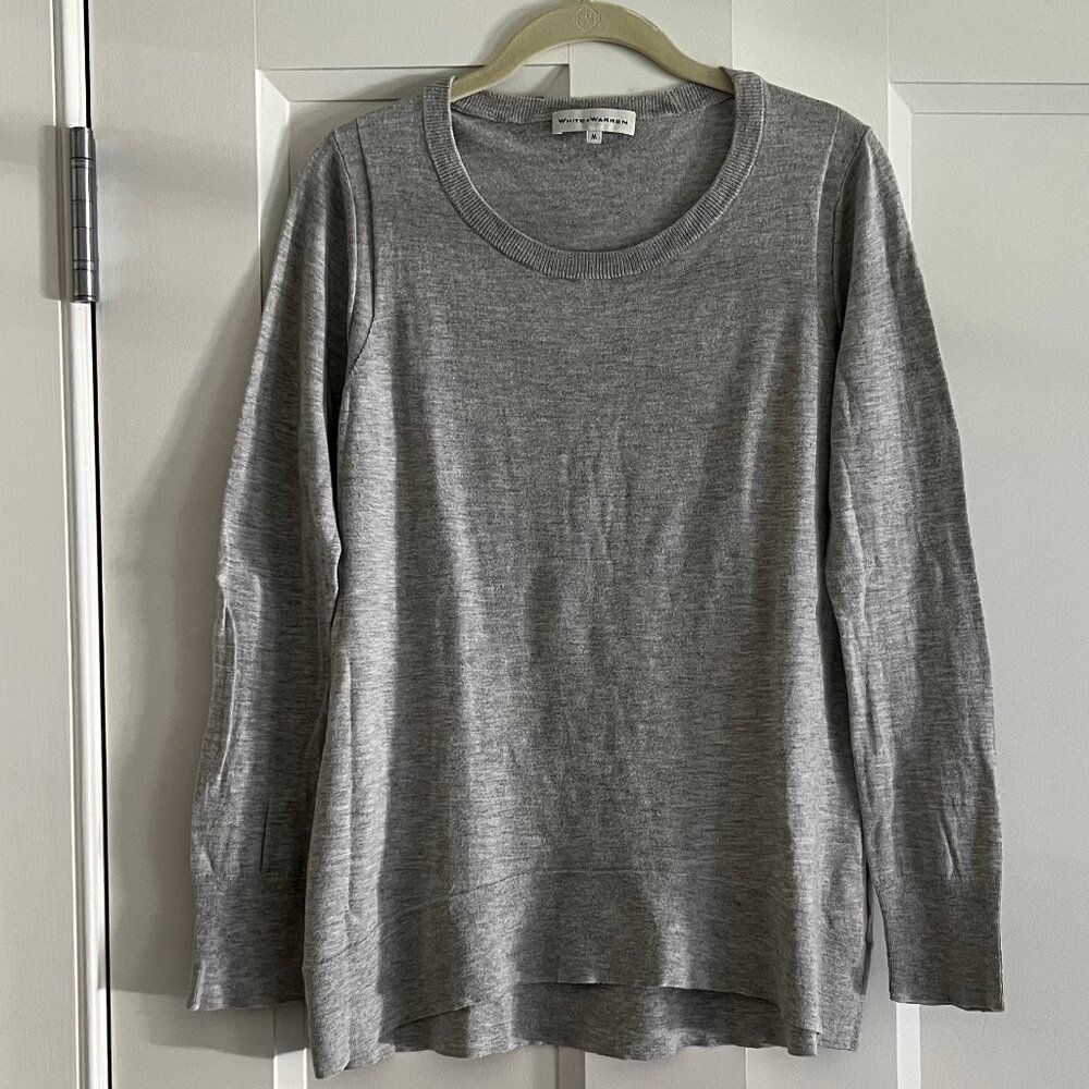 White + Warren Gray Cotton/Nylon/Silk Long Sleeve Sweater, Size M
